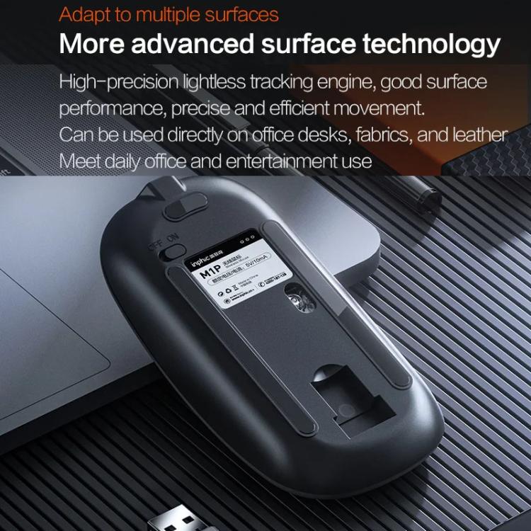 Ratón inalámbrico Bluetooth recargable Inphic M1 PRO con tres modos, función de silencio e indicador de nivel de batería.