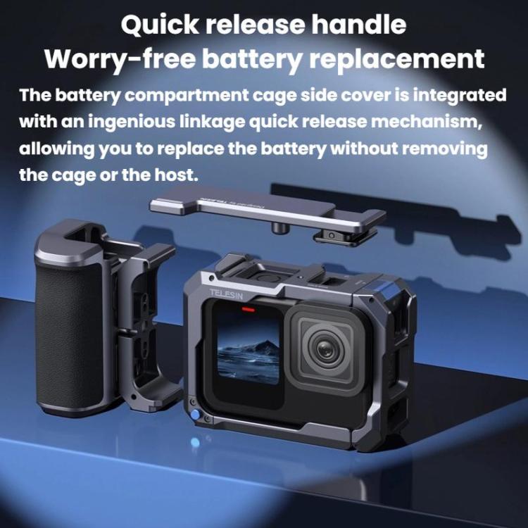 Kit de empuñadura para cámara TELESIN para GoPro HERO9 Black / HERO10 Black / HERO11 Black / HERO12 Black / HERO13 Black, Without Camera Cage, With Camera Cage