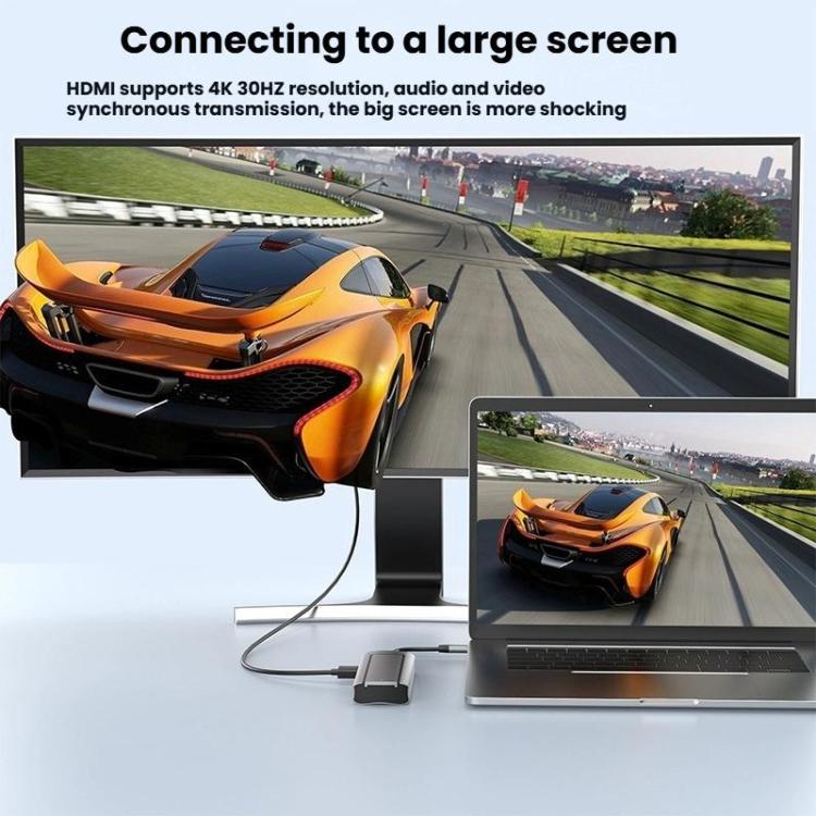 Estación de acoplamiento 6 en 1 Tipo-C/USB-C a PD+HDMI (4K 30 Hz) +USB 3.0 x 3+SSD SATA/NVMe, 6-In-1 SATA/NVME
