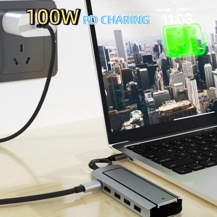 Estación de acoplamiento 6 en 1 Tipo-C/USB-C a PD+HDMI (4K 30 Hz) +USB 3.0 x 3+SSD SATA/NVMe, 6-In-1 SATA/NVME