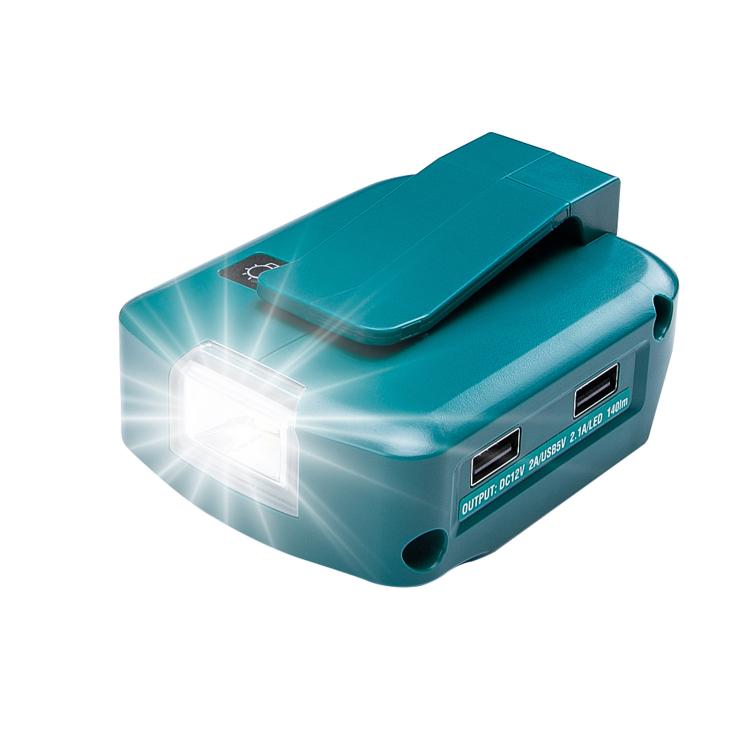 Adaptador para batería de litio Makita de 14,4 V/18 V con iluminación LED, Dual USB + DC