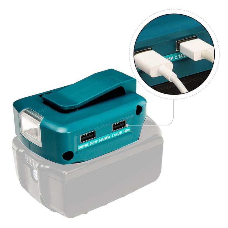 Adaptador para batería de litio Makita de 14,4 V/18 V con iluminación LED, Dual USB + DC