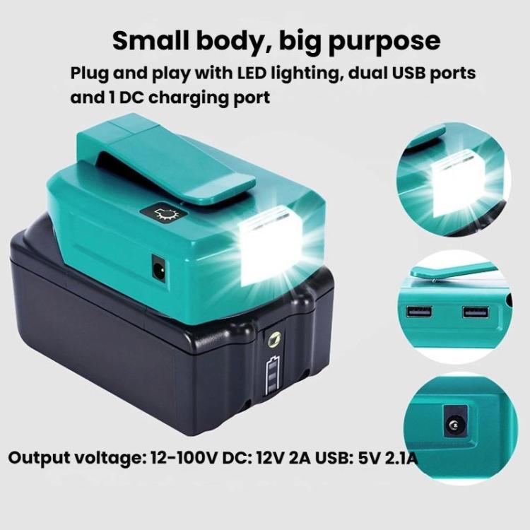 Adaptador para batería de litio Makita de 14,4 V/18 V con iluminación LED, Dual USB + DC