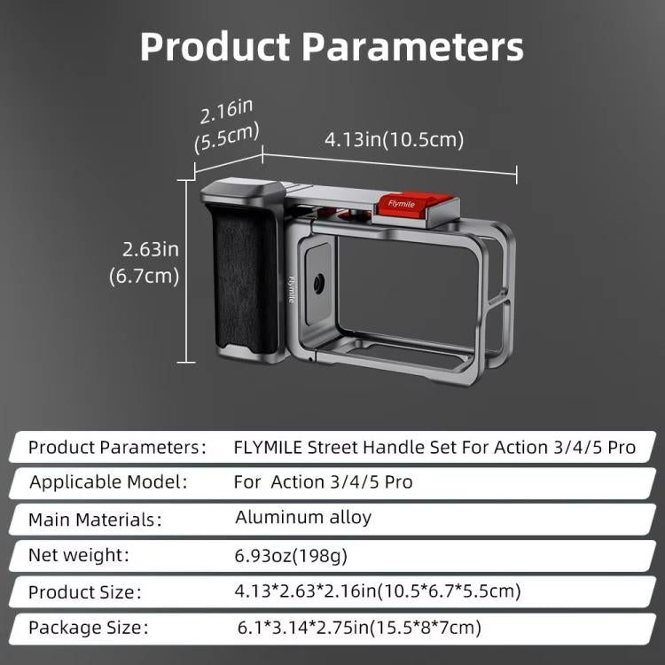 Kit de empuñadura Flymile Street Shooting para cámara de acción DJI Osmo Action 5 Pro/4/3, jaula de expansión de aluminio., AC5015 Cage