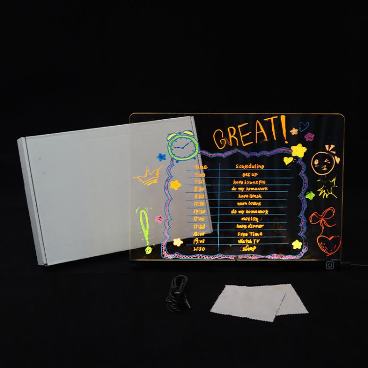 Letrero luminoso transparente de acrílico, fluorescente y borrable para escribir mensajes (cartel publicitario)., RGB 15x15cm, RGB 20x20cm, RGB 30x20cm, RGB 35x26cm, LED 35x26cm