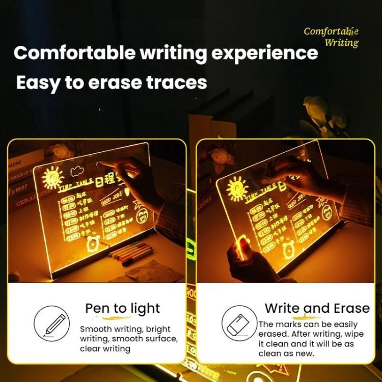 Letrero luminoso transparente de acrílico, fluorescente y borrable para escribir mensajes (cartel publicitario)., RGB 15x15cm, RGB 20x20cm, RGB 30x20cm, RGB 35x26cm, LED 35x26cm