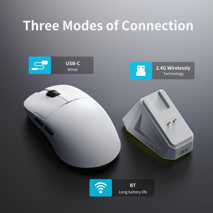 Ratón para juegos Ajazz AJ159PRO con cable, 2.4G y Bluetooth, con tres modos de funcionamiento y base de carga magnética.
