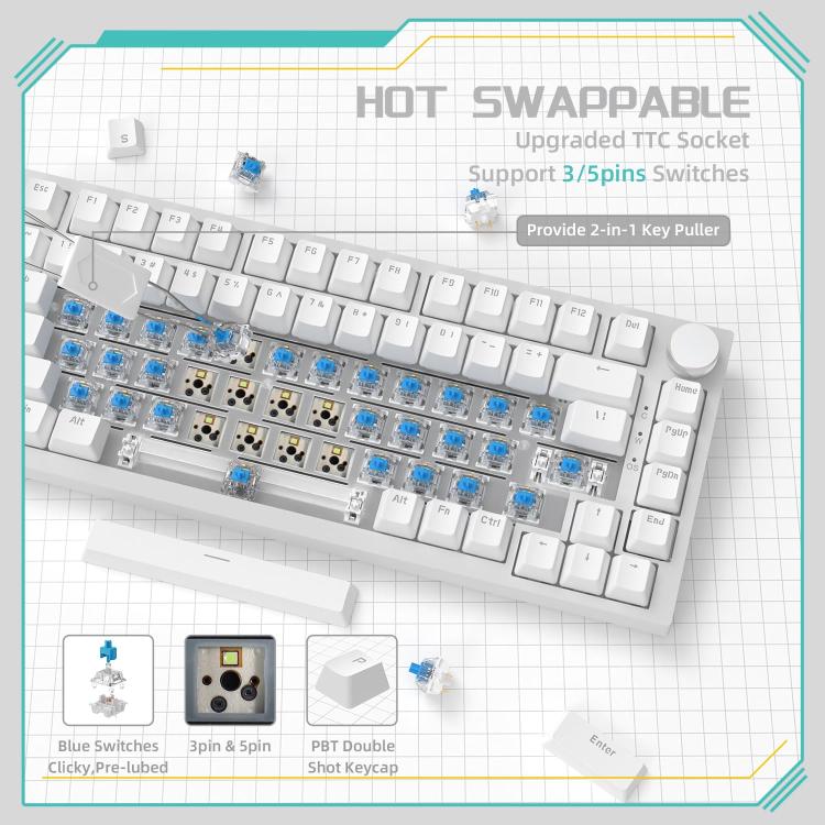 Teclado mecánico con cable Ajazz AK820 con interruptores intercambiables en caliente y luz, Green Switch Ice Blue Light White, Red Switch White Light Black, AS Red Switch White Light Gray White, HP Switch White Light White Gray                         ...