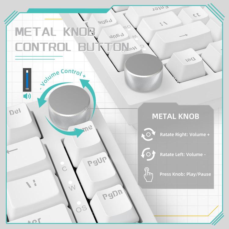 Teclado mecánico con cable Ajazz AK820 con interruptores intercambiables en caliente y luz, Green Switch Ice Blue Light White, Red Switch White Light Black, AS Red Switch White Light Gray White, HP Switch White Light White Gray                         ...