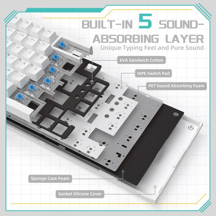 Teclado mecánico con cable Ajazz AK820 con interruptores intercambiables en caliente y luz, Green Switch Ice Blue Light White, Red Switch White Light Black, AS Red Switch White Light Gray White, HP Switch White Light White Gray                         ...