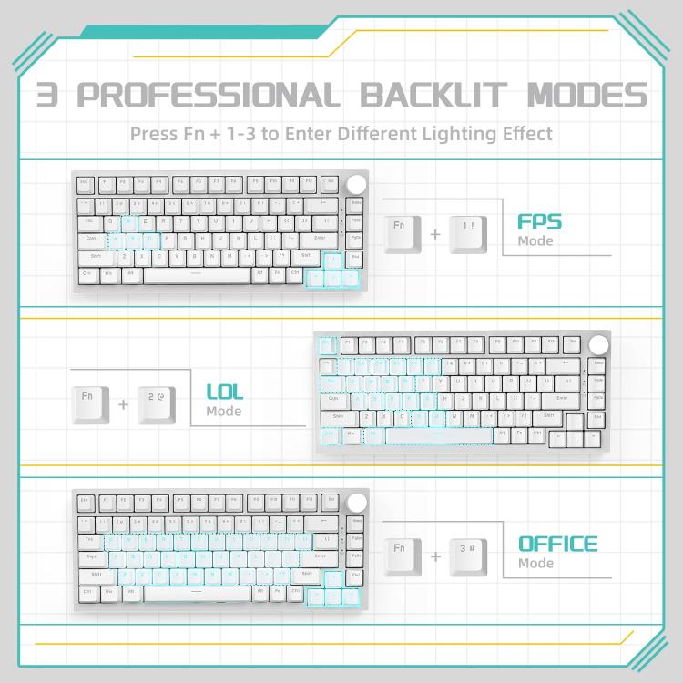 Teclado mecánico con cable Ajazz AK820 con interruptores intercambiables en caliente y luz, Green Switch Ice Blue Light White, Red Switch White Light Black, AS Red Switch White Light Gray White, HP Switch White Light White Gray                         ...