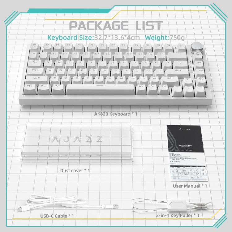 Teclado mecánico con cable Ajazz AK820 con interruptores intercambiables en caliente y luz, Green Switch Ice Blue Light White, Red Switch White Light Black, AS Red Switch White Light Gray White, HP Switch White Light White Gray                         ...