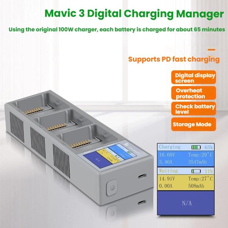 Cargador de batería con pantalla digital a color para DJI Mavic 3 YX y gestor de carga., Mavic 3 Charging Manager