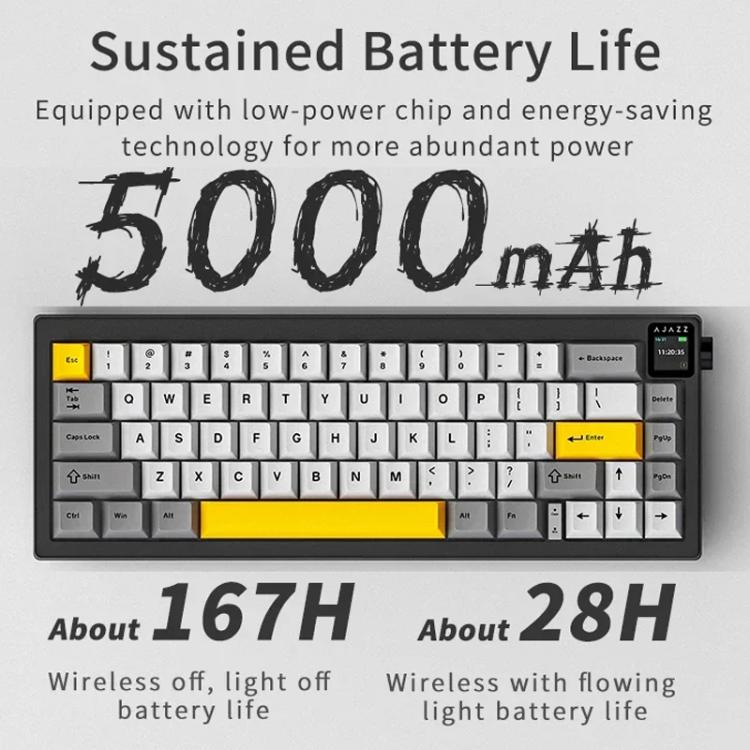 Teclado mecánico inalámbrico Ajazz AK650 de tres modos con pantalla y retroiluminación RGB., Flying Fish Switch Purple White Blue, Dream Switch Purple White Blue, Dream Switch Black Gray Yellow, Dream Switch Side Engraved Gradient Blackberry
