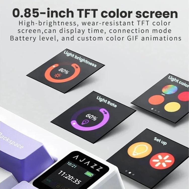Teclado mecánico inalámbrico Ajazz AK650 de tres modos con pantalla y retroiluminación RGB., Flying Fish Switch Purple White Blue, Dream Switch Purple White Blue, Dream Switch Black Gray Yellow, Dream Switch Side Engraved Gradient Blackberry