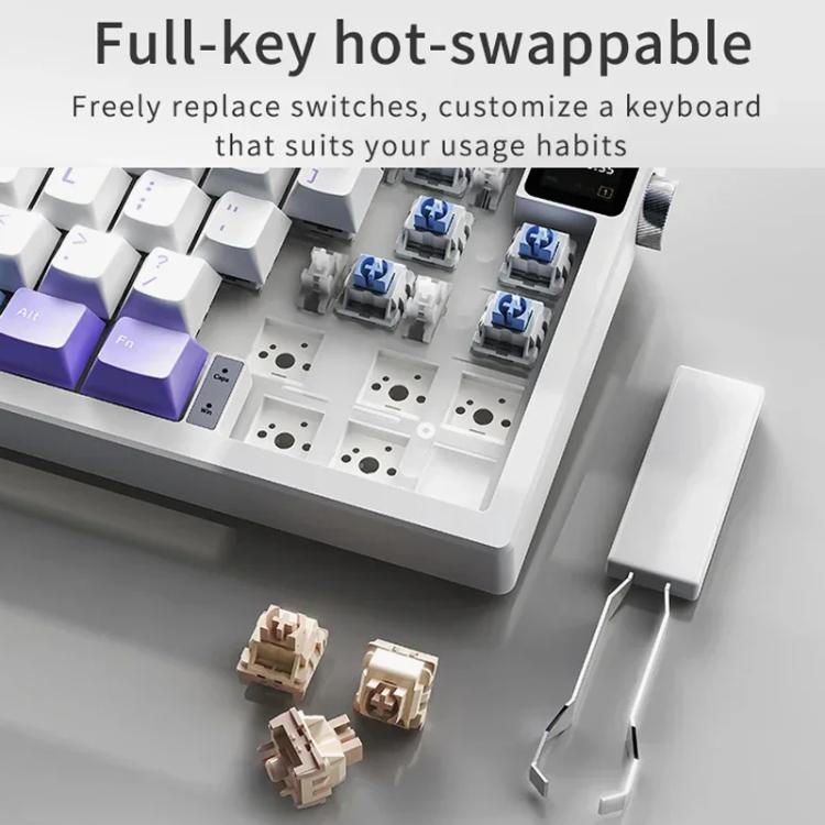 Teclado mecánico inalámbrico Ajazz AK650 de tres modos con pantalla y retroiluminación RGB., Flying Fish Switch Purple White Blue, Dream Switch Purple White Blue, Dream Switch Black Gray Yellow, Dream Switch Side Engraved Gradient Blackberry