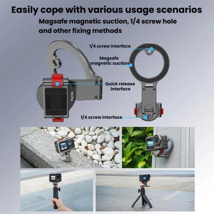 Soporte magnético de liberación rápida Flymile para DJI Osmo Action 3 / 4 / 5 Pro / Osmo 360, OM12