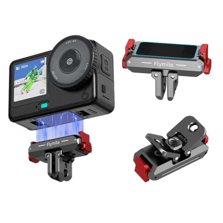 Soporte de extensión plegable de dos mordazas con base magnética de liberación rápida Flymile para cámaras de acción DJI Osmo Nano, Metal