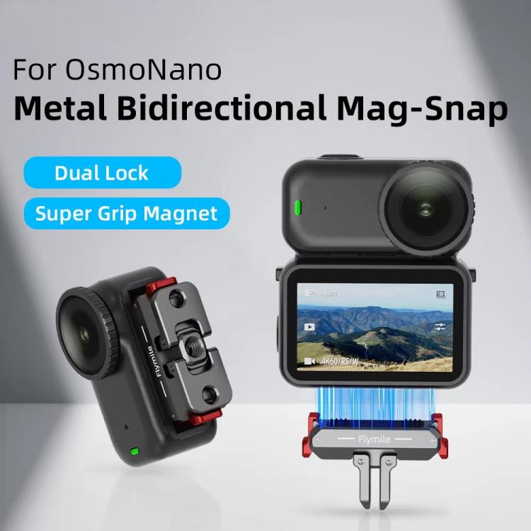 Soporte de extensión plegable de dos mordazas con base magnética de liberación rápida Flymile para cámaras de acción DJI Osmo Nano, Metal