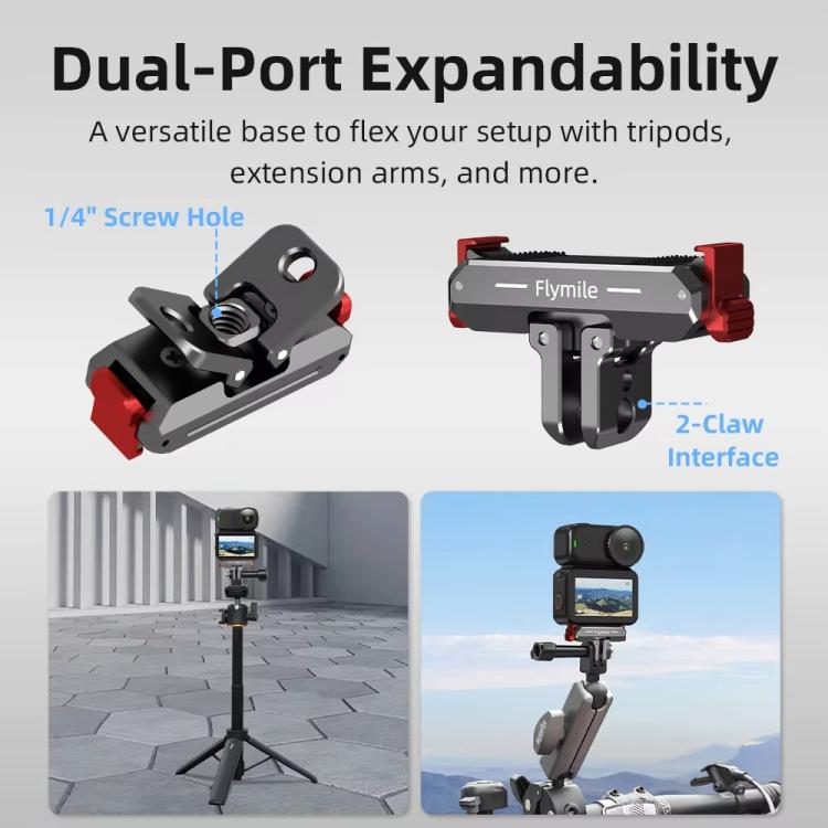 Soporte de extensión plegable de dos mordazas con base magnética de liberación rápida Flymile para cámaras de acción DJI Osmo Nano, Metal