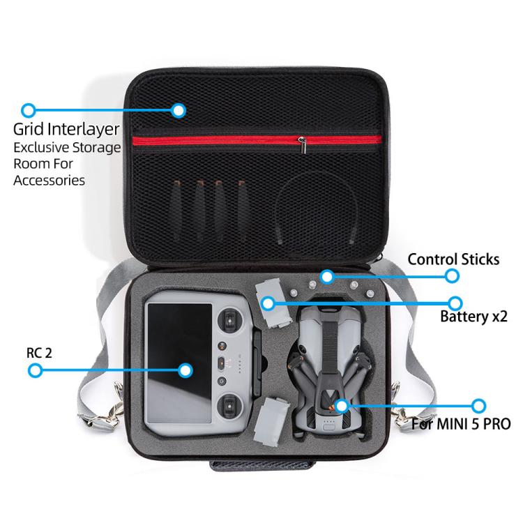 Bolsa de almacenamiento de nailon portátil para viajes con mando a distancia DJI Mini 5 Pro y RC 2 / RC-N3., Nylon Shoulder Bag