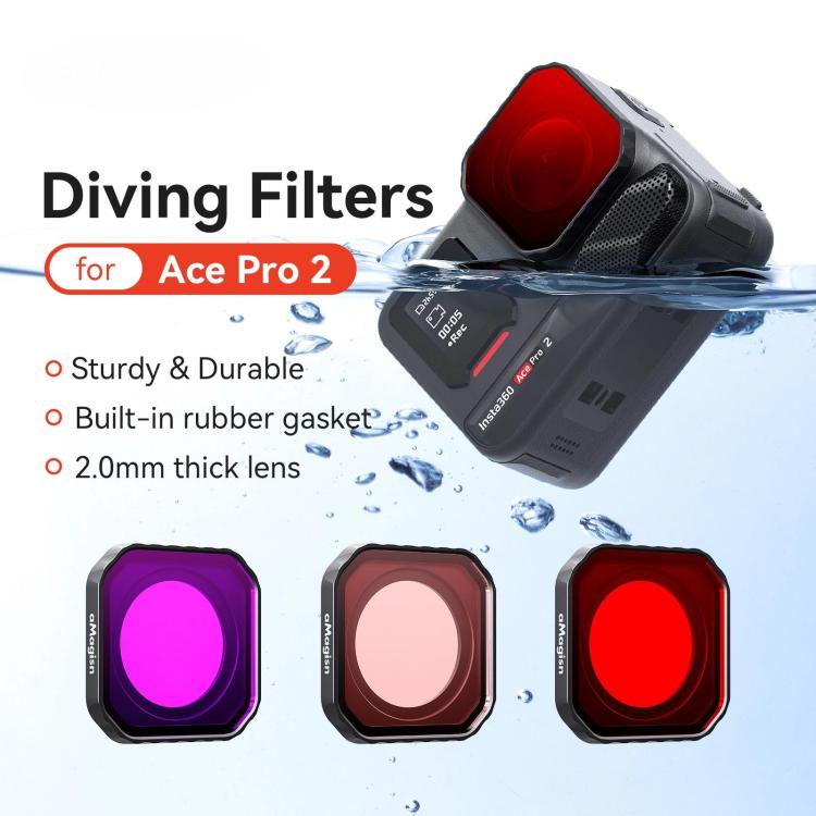 Filtro de buceo aMagisn para Insta360 Ace Pro 2 y protector de lente de cámara sumergible e impermeable.