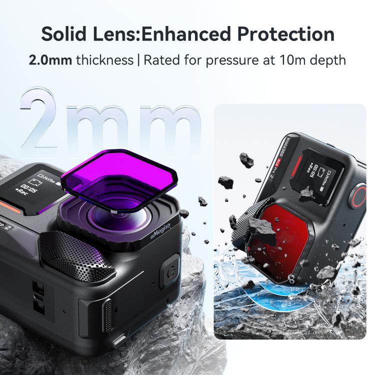 Filtro de buceo aMagisn para Insta360 Ace Pro 2 y protector de lente de cámara sumergible e impermeable.