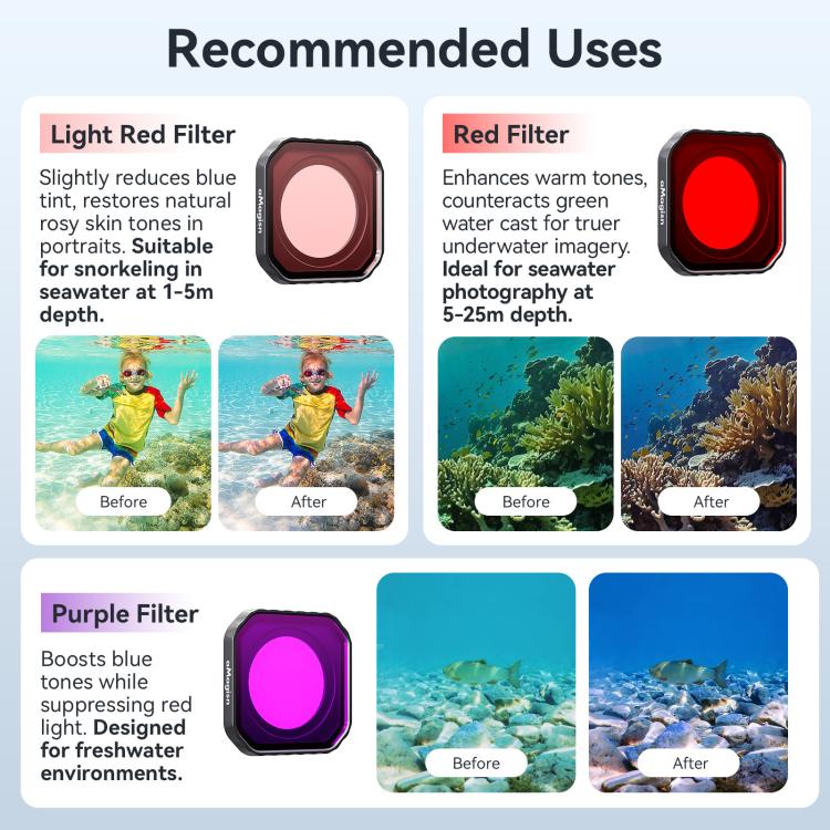 Filtro de buceo aMagisn para Insta360 Ace Pro 2 y protector de lente de cámara sumergible e impermeable.