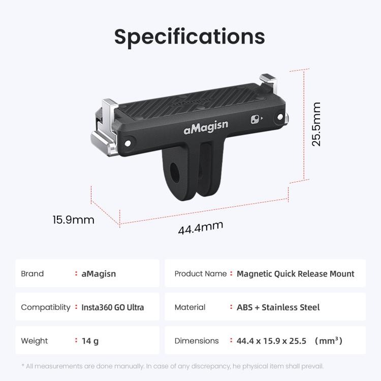 Adaptador de montaje de plástico con base magnética de liberación rápida aMagisn para la cámara Insta360 Go Ultra