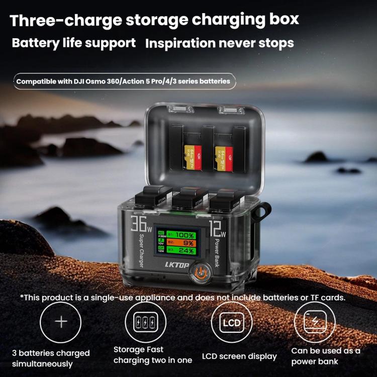 Organizador multifuncional para cargar baterías de DJI Osmo 360 / Action 5 Pro / Action 4 / Action 3, LKTOP ACG247