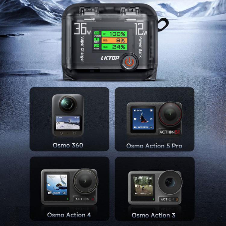 Organizador multifuncional para cargar baterías de DJI Osmo 360 / Action 5 Pro / Action 4 / Action 3, LKTOP ACG247
