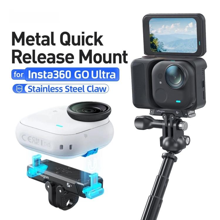 Adaptador magnético de liberación rápida de metal AMagisn para cámara Insta360 Go Ultra con rosca de 1/4 de pulgada.