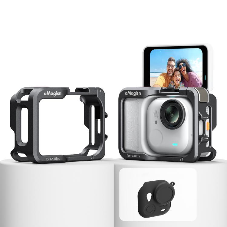Jaula metálica AMagisn para Insta360 GO Ultra Quick Release con marco protector y cubierta de silicona.