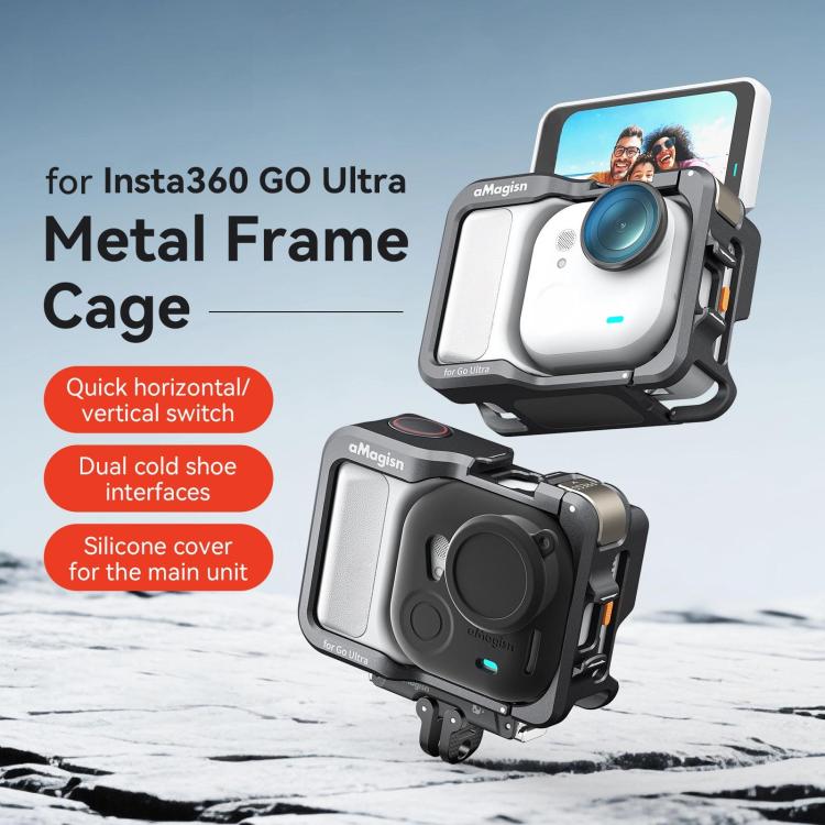 Jaula metálica AMagisn para Insta360 GO Ultra Quick Release con marco protector y cubierta de silicona.