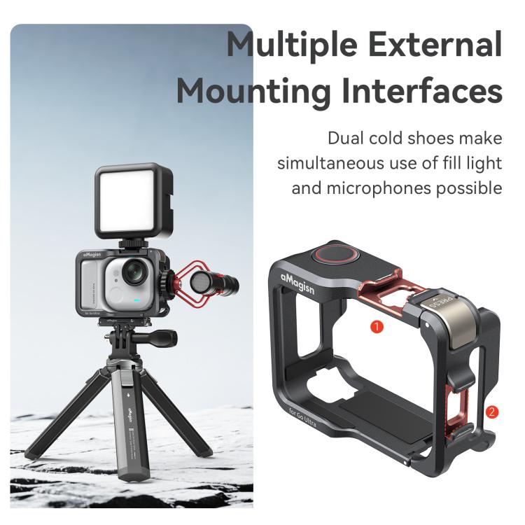 Jaula metálica AMagisn para Insta360 GO Ultra Quick Release con marco protector y cubierta de silicona.