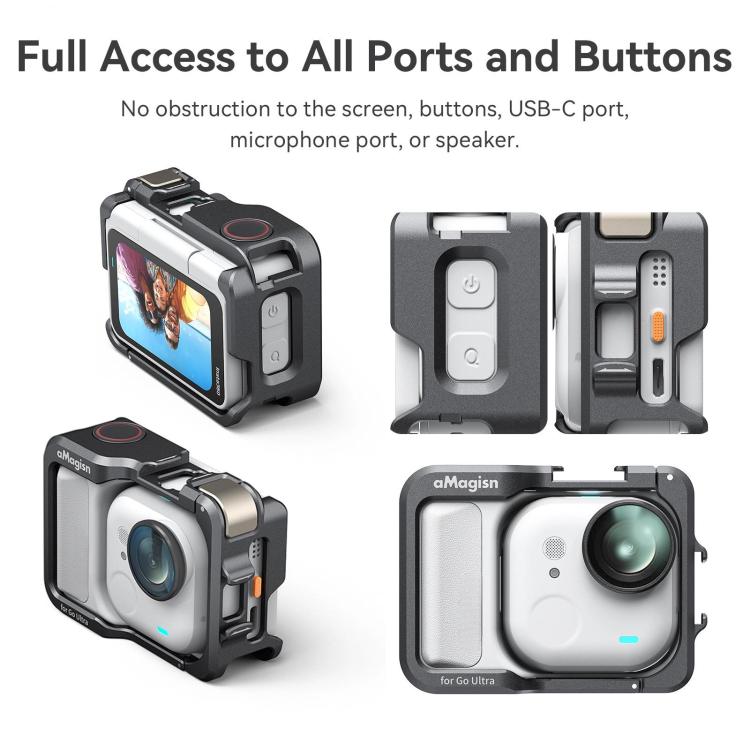 Jaula metálica AMagisn para Insta360 GO Ultra Quick Release con marco protector y cubierta de silicona.