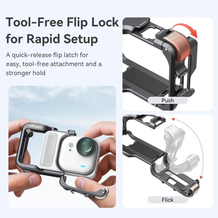 Jaula metálica AMagisn para Insta360 GO Ultra Quick Release con marco protector y cubierta de silicona.
