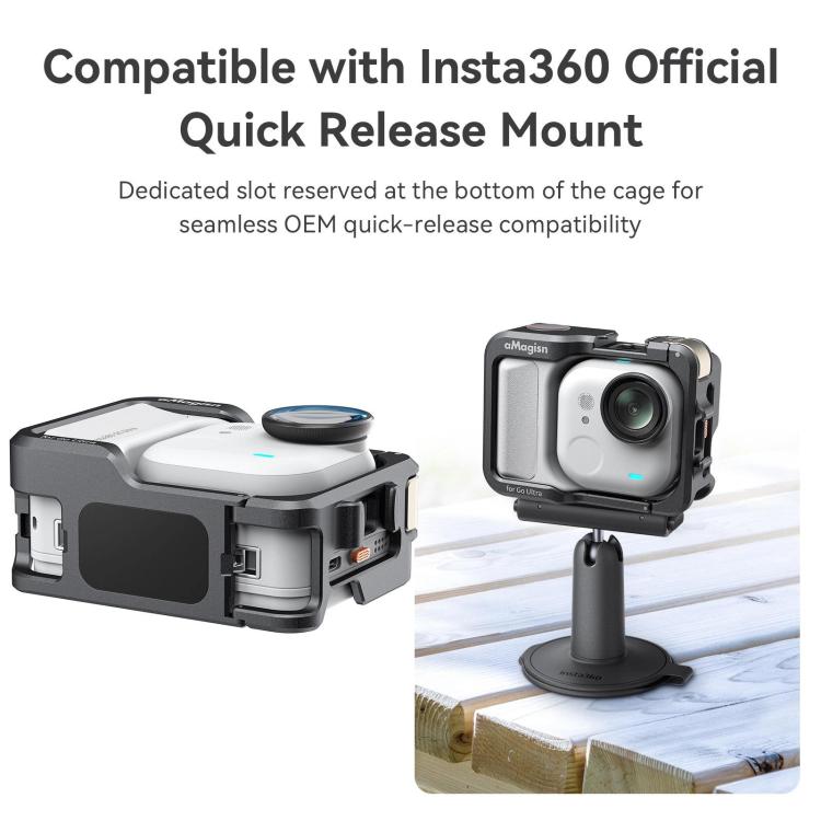 Jaula metálica AMagisn para Insta360 GO Ultra Quick Release con marco protector y cubierta de silicona.