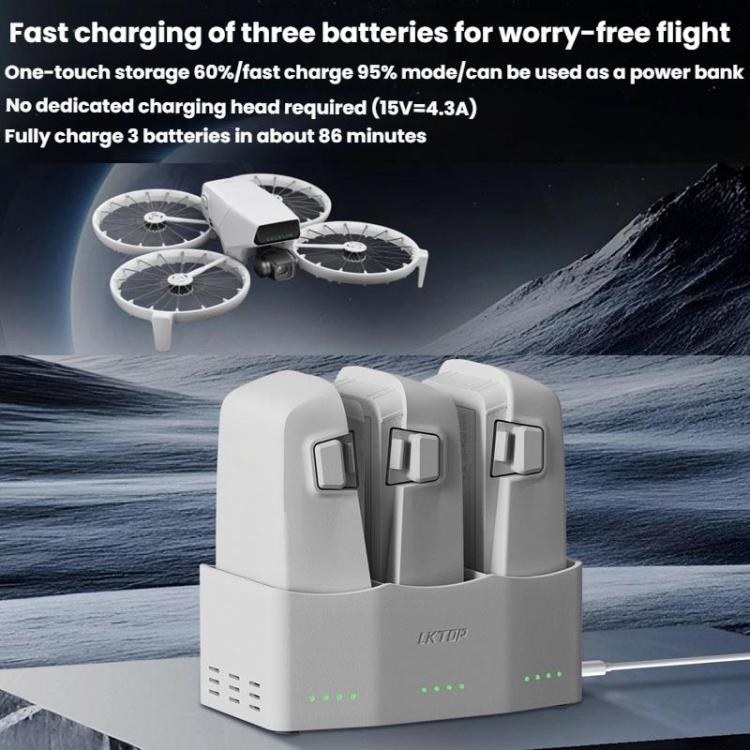 Administrador de carga de baterías de 3 canales LKTOP FC326 de 65 W, For DJI Flip