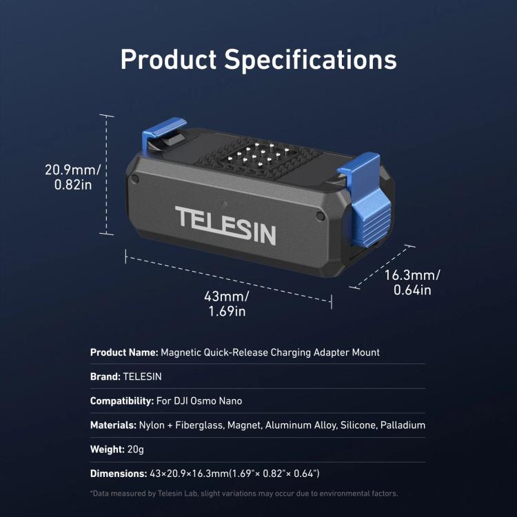 Adaptador de carga recargable con base magnética de liberación rápida TELESIN para DJI Osmo Nano, Charging