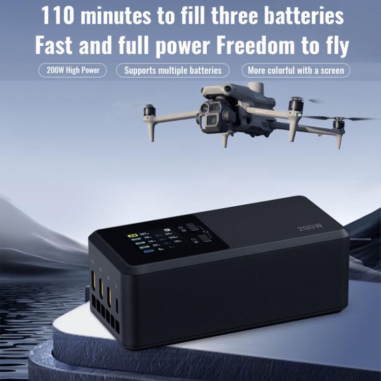 Cargador de 3 canales LKTOP UC342 de 200 W para DJI Matrice 4T / 4E, ideal para fotografía aérea., US Plug, EU Plug