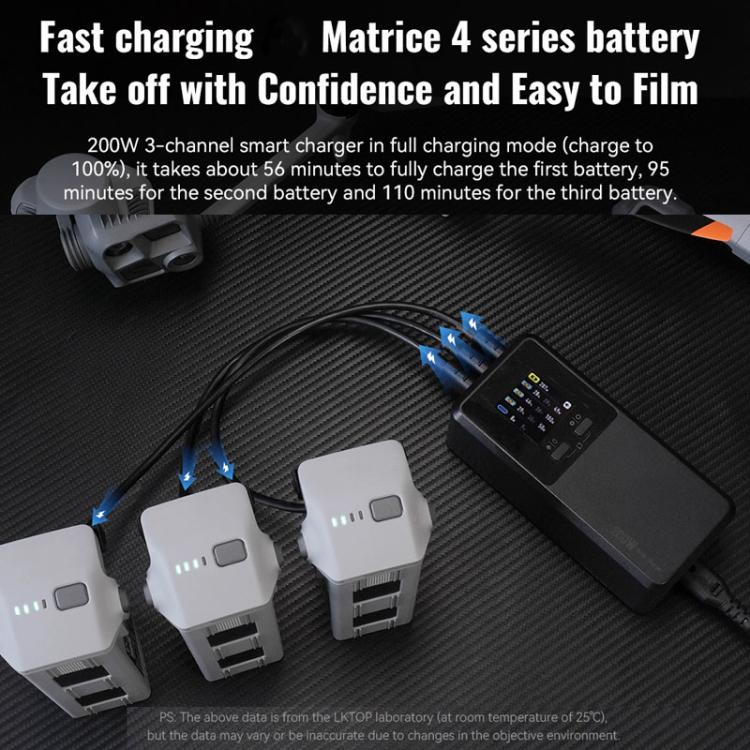 Cargador de 3 canales LKTOP UC342 de 200 W para DJI Matrice 4T / 4E, ideal para fotografía aérea., US Plug, EU Plug