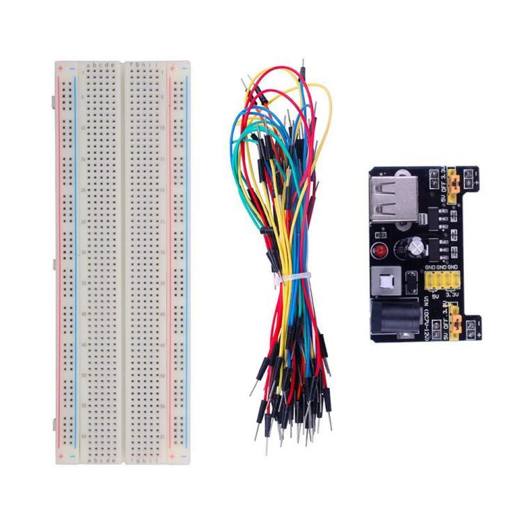 Protoboard MB-102 de 830 orificios + Módulo de alimentación + 65 cables para protoboard