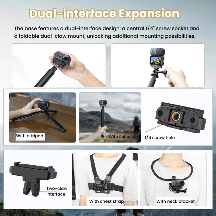 Base adaptadora magnética de liberación rápida para DJI Osmo Nano con 2 garras y orificio para tornillo de 1/4 de pulgada., Adapter Base