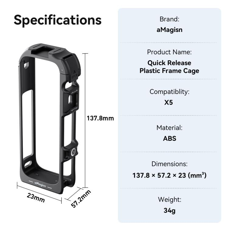 Accesorios para marco de expansión de jaula de plástico de liberación rápida AMagisn para Insta360 X5, PF02