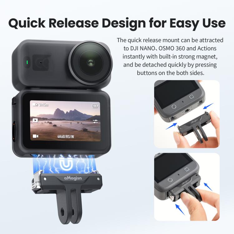 Soporte magnético bidireccional de liberación rápida aMagisn TN10 para DJI Nano / Osmo 360 / Action 5 Pro / 4 / 3, TN10 ABS