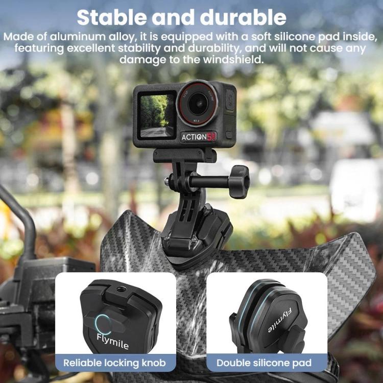 Soporte Flymile para cámara de acción en parabrisas de motocicleta para DJI Osmo Action 5 Pro / GoPro 13