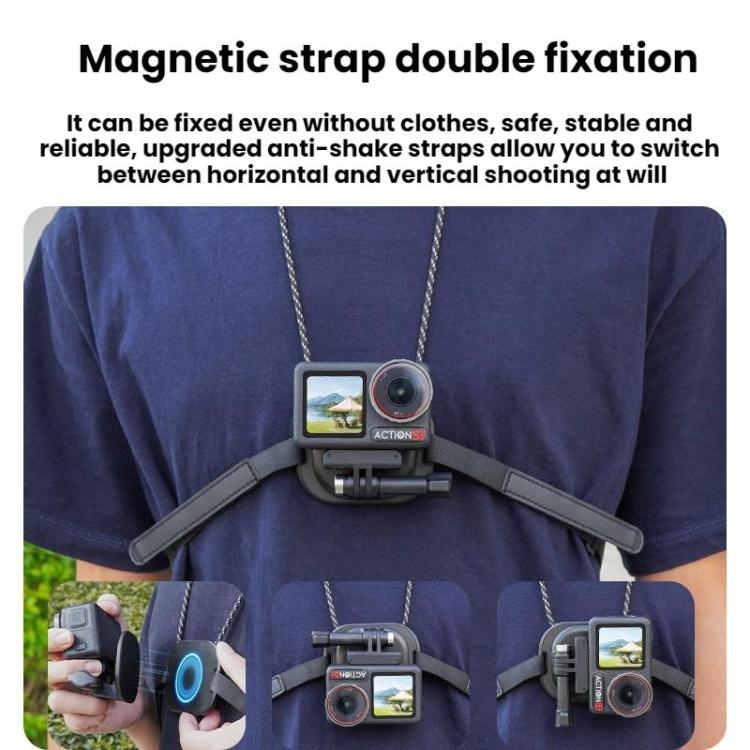 Soporte magnético para cámara de acción Flymile para montar en el cuello, compatible con DJI Osmo 360 / Pocket 3 / Action 5 Pro / Insta360 X5