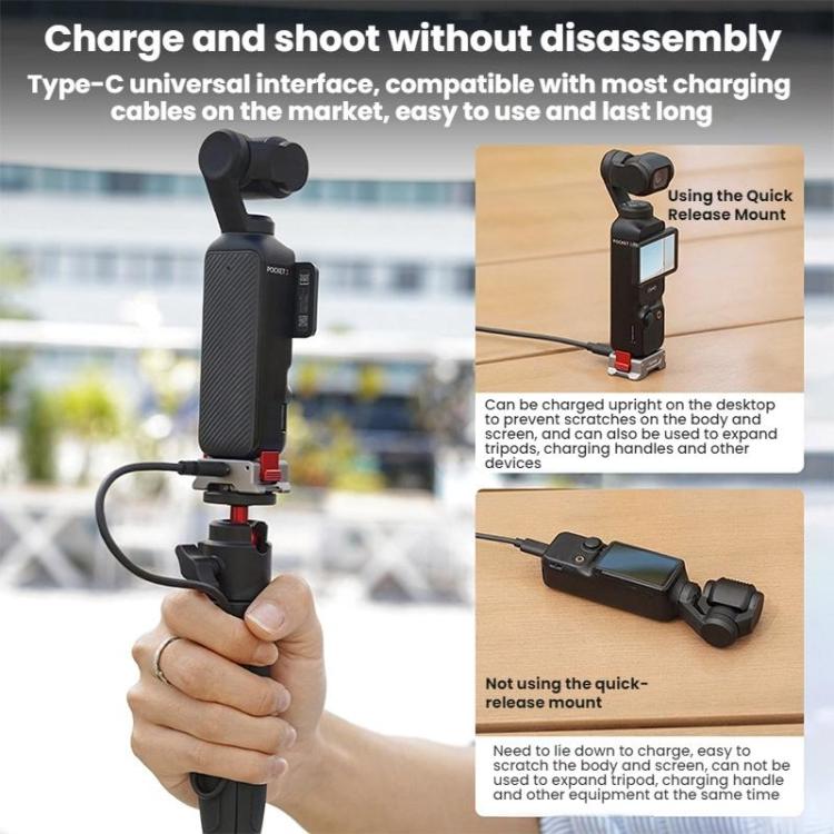 Adaptador de carga magnético de liberación rápida Flymile de doble puerto con rosca de 1/4" para DJI Osmo Pocket 3