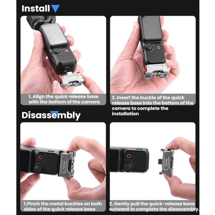 Adaptador de carga magnético de liberación rápida Flymile de doble puerto con rosca de 1/4" para DJI Osmo Pocket 3
